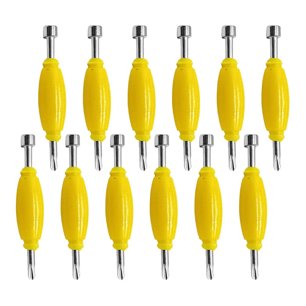 12 Pcs Yellow Mini Metal Double Head Screwdriver For Skateboard Repair Tool Kit Diy Fingertip Board Screwdrivers Works Set