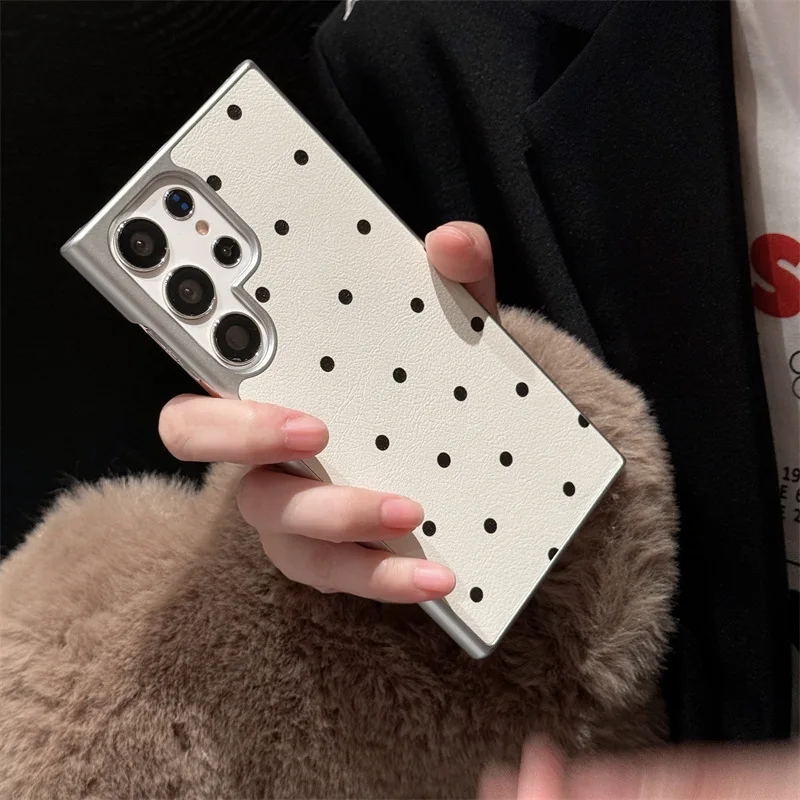 Creative Leather Polka Dots Case for Samsung Galaxy S22 S23 S24 Ultra S24+ S24 Plus Cover Case