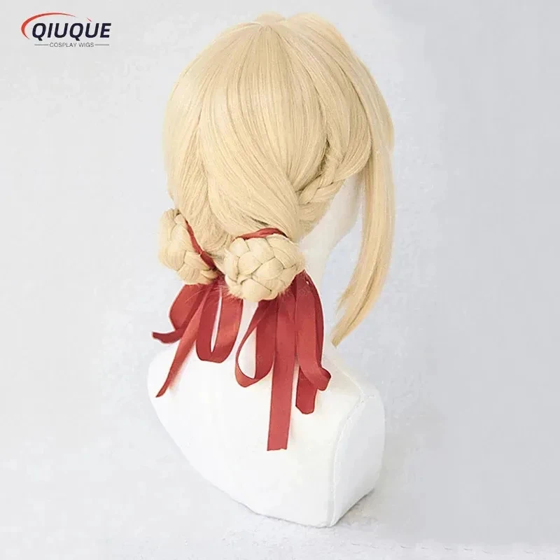 e,4;v'6\k/Violet Evergarden Ponytail Braid Buns Blonde Hair 0Y9N07KY Heat Resistant Cosplay Costume + Wig Cap + Ri5;g'8.n/3\