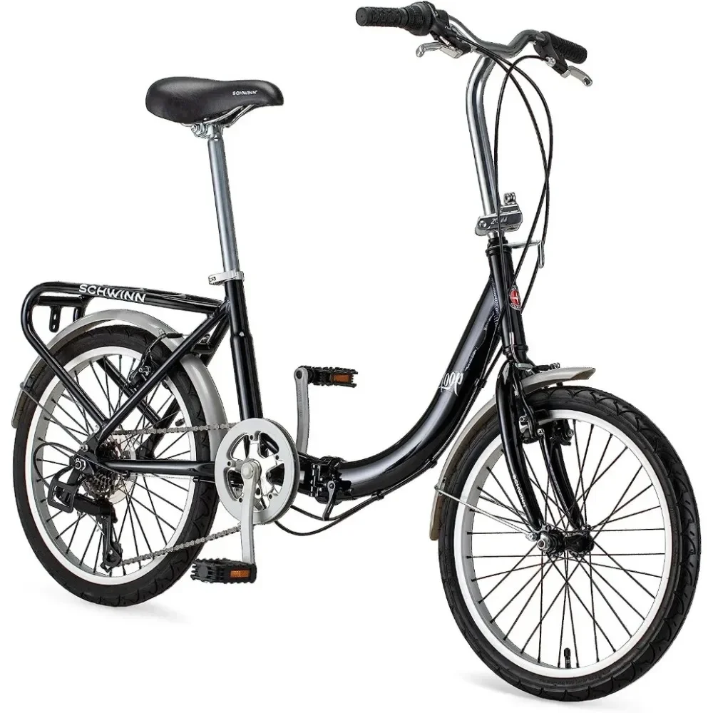 for  Adult Folding Bike, Men and Women, 20-inch Wheels, 7-Speed Drivetrain, Rear Cargo Rack, Carrying Bag Included for Storage