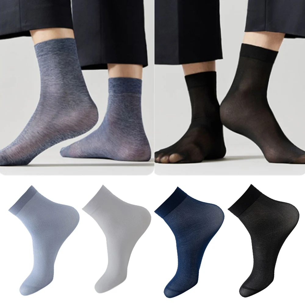 10pairs Men Ice Silk Socks Summer Spring Ultra-thin Socks Solid Business Casual Socks Breathable Soft Ankle Short Nylon Socks