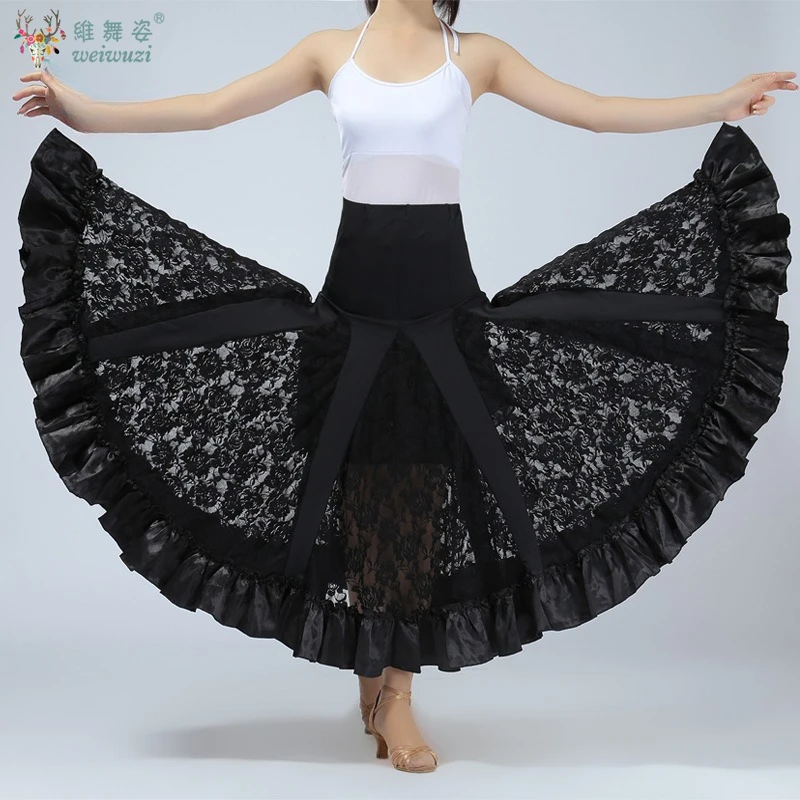 Traje de competición de Danza moderna de Tango para mujer, falda de baile de salón de vals Flamenco, falda larga española de Swing grande clásica