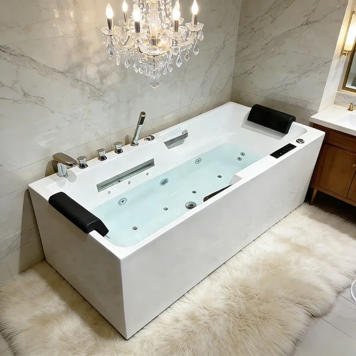 &c 2 Person Whirlpool Hydromassag Acrylic Freestanding Modern Bathroom Bathtub with Waterfall Massage Jets Hotel Villa