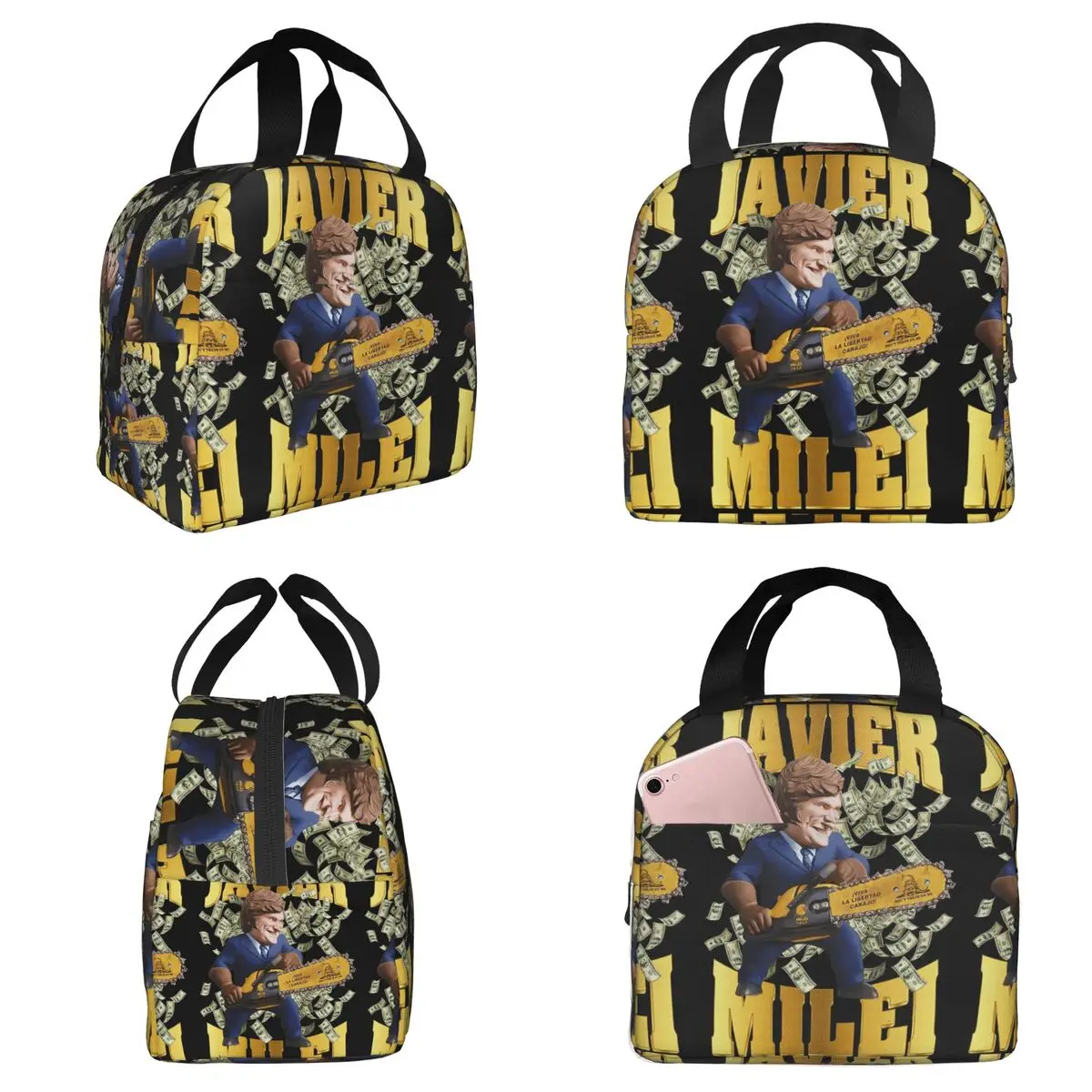 

Javier Milei Currency Insulated Lunch Bag for Kids School Cooler Thermal Food Box Tote Portable Lunch Boxes Container