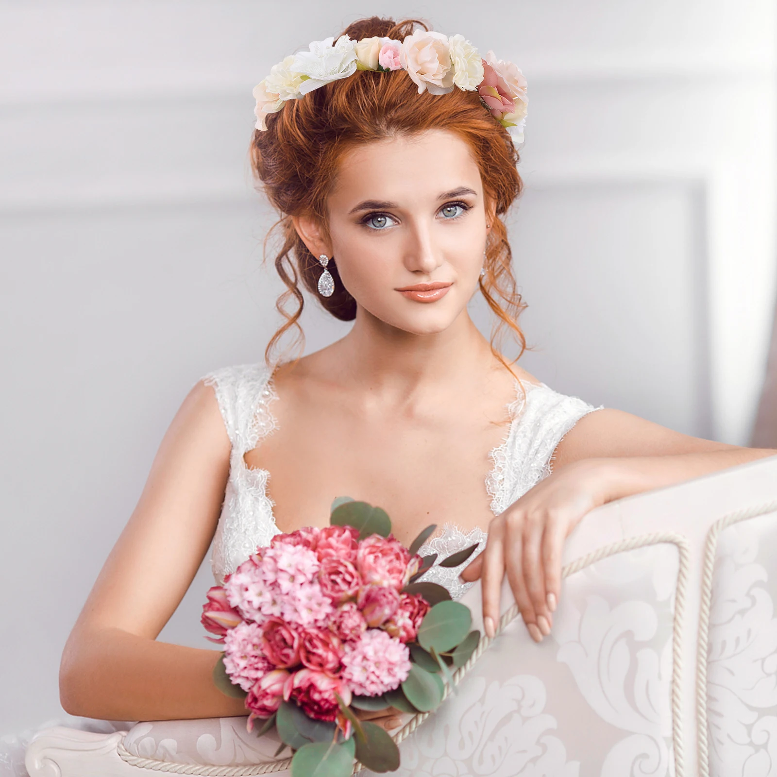 

Flower Headband Bridal Accessories Women Hoop Sparkly Artificial Flowers Soft Fabric Bright Color Bridesmaid Wedding Party Prom