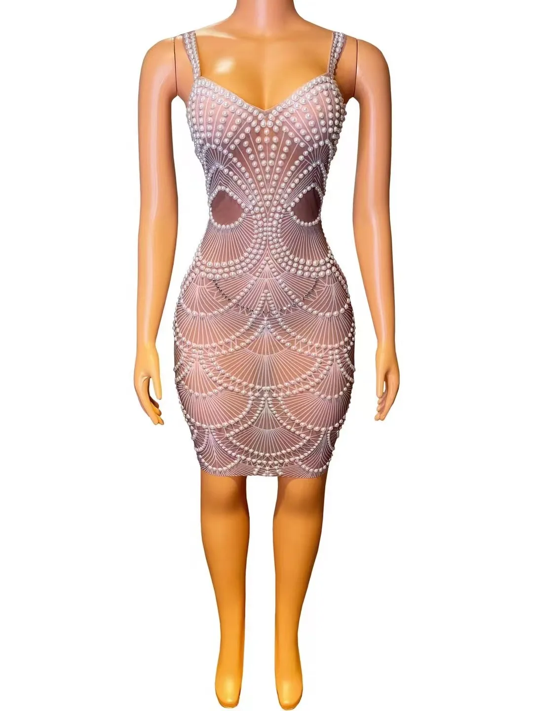 

Women Fashion See Through Crystal Mesh Mini Dress Sexy Stage Performance Costume Birthday Party Nightclub Dress