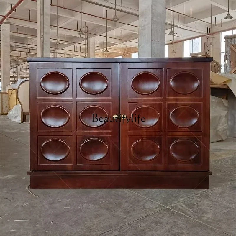 

ls 04Nordic solid wood dining side cabinet wabi style modern simple double door against the wall storage