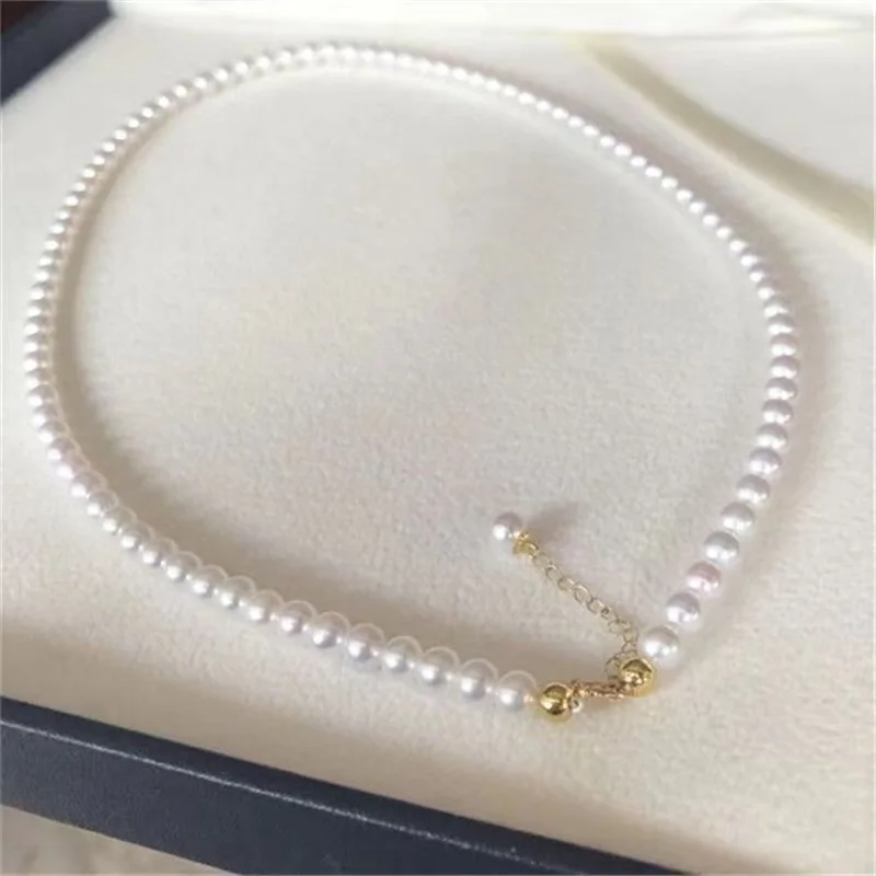 Real 18K Gold All Natural Freshwater Pearl Necklace Au750 Adjustable Collar Chain Fashion Holiday Gift For Women x0027