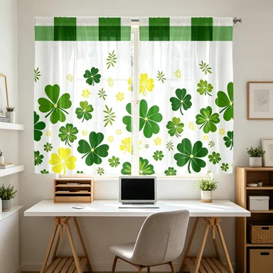 2PCS Digital Printed Sheer Curtain, Four Leaf Clover Lucky Print, St Patricks Day Good Luck for Living Room Bedroom Home Decor