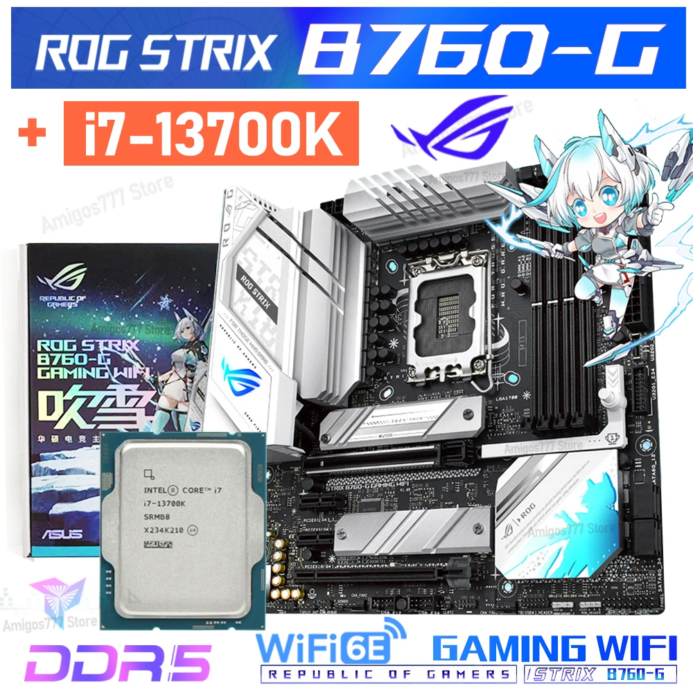 Intel Core i7 13700K LGA 1700 CPU Combo Asus ROG B760-G GAMING WIFI DDR5 128GB i7 13700K Processor Kit Desktop Intel B760 New