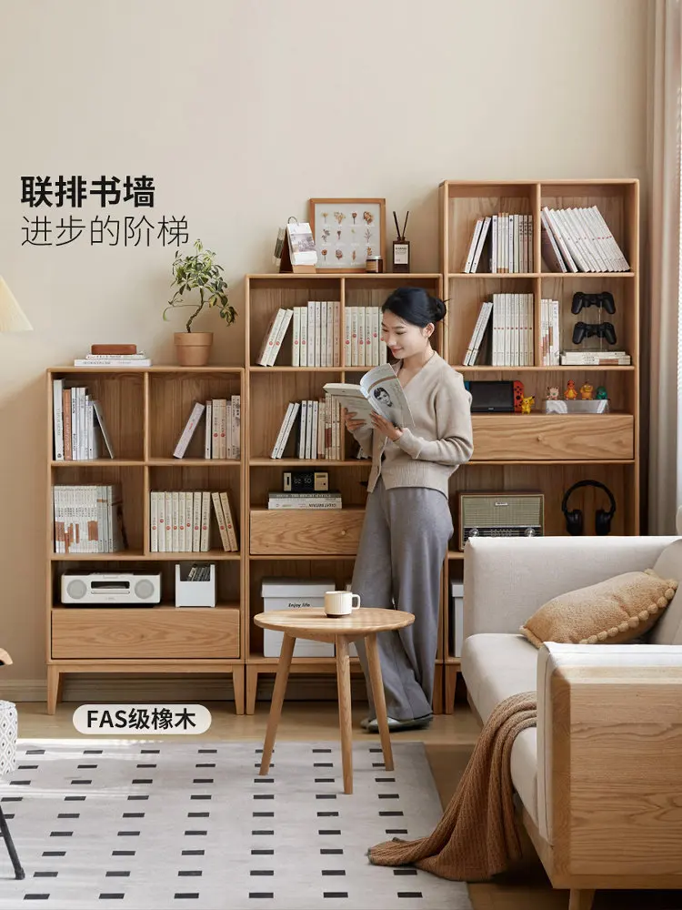 Solid wood bookcase Nordic study storage cabinet Simple modern bookshelf Living room locker Oak cabinet
