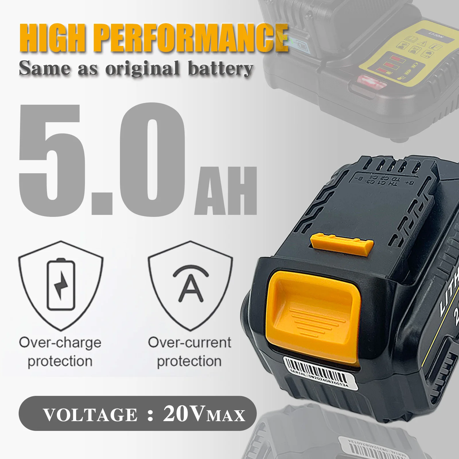 For Dewalt 20V 5.0Ah Li-ion Battery And DCB115 Lithium Battery Charger Compatible with Dewalt 20Volt Coldless Power Tools