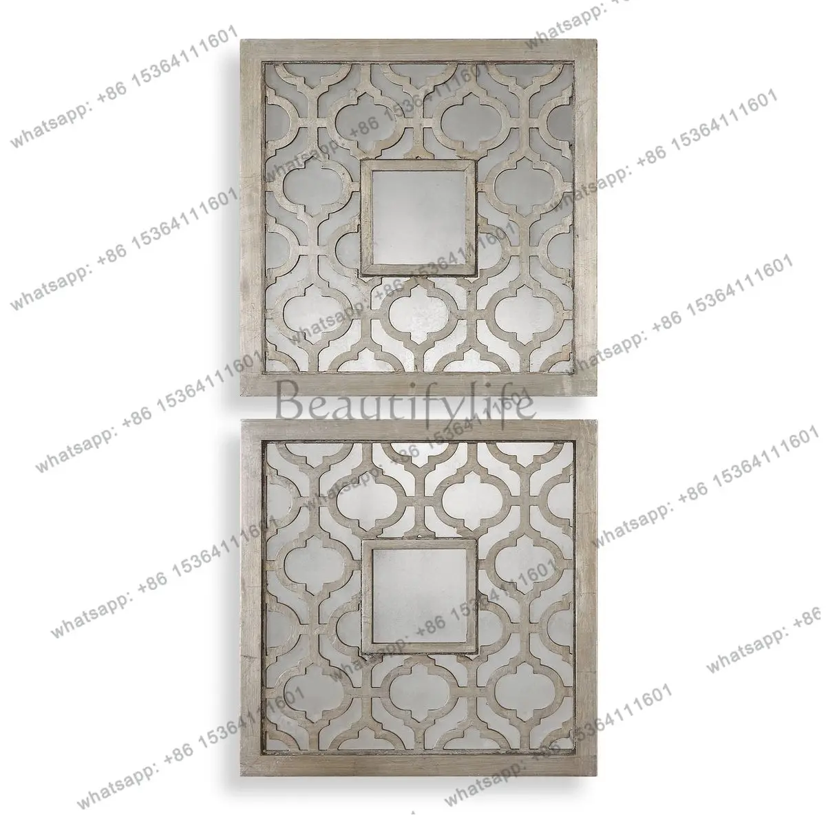 Hollow pattern square wall-mounted mirror light luxury advanced decorative mirror living room bedroom art decoration