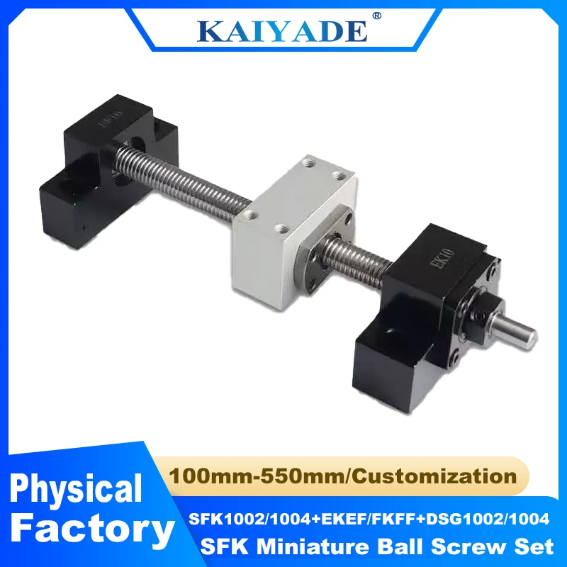 SFK1002 1004 10mm Mini Ball Screw Set for 3D DIY Printer EKEF8 FK8FF6 CNC Roller Ballscrew 100mm-550mm with Nut Housing End Supp