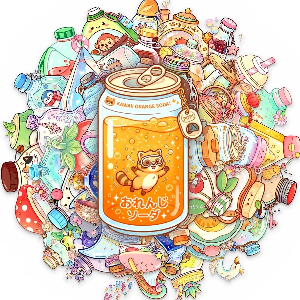 50Pcs Pet Drift Bottle Stickers, Dreamy Animals‑In‑Bottle Waterproof Scratch‑Resistant PET Decals Golden Memory Stickers Store
