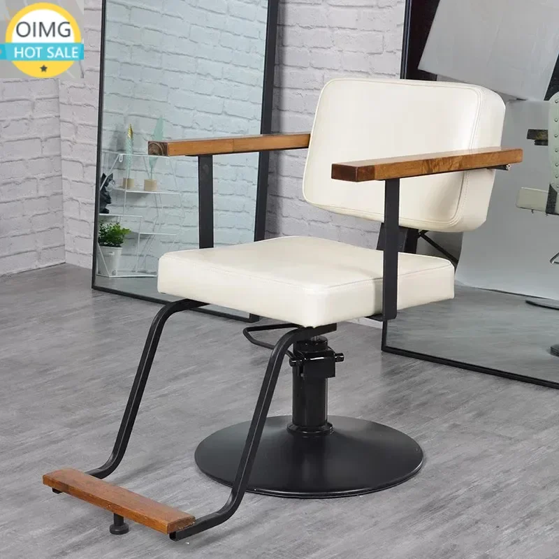 Japanese Retro Salon Chair Dyeing Hair Trendy Cream Wind Unique Barber Chair High-end Rotate Silla De Barbero Home Furniture