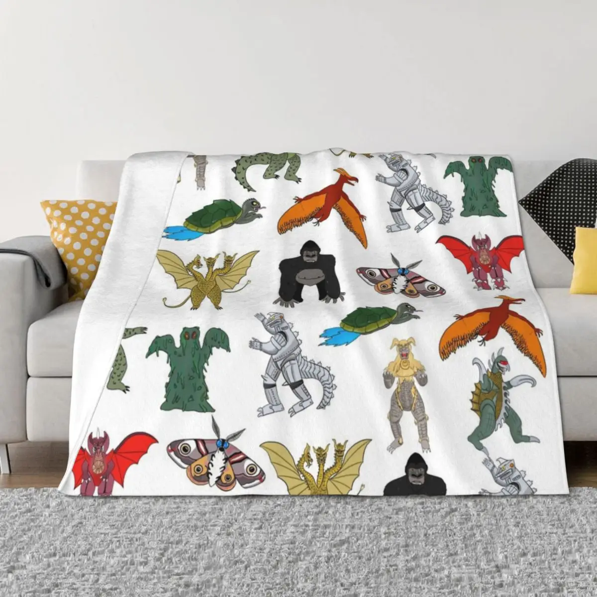 

Colorful Kaiju Throw Blanket Shaggy funny gift Hair Hairy Blankets