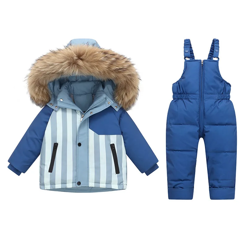 Winter Jackets Jumpsuit for Kids Girls Thick Warm Snowsuits Boy Duck Down Coat Fur Collar Outerwear Children Ski Suits Overalls