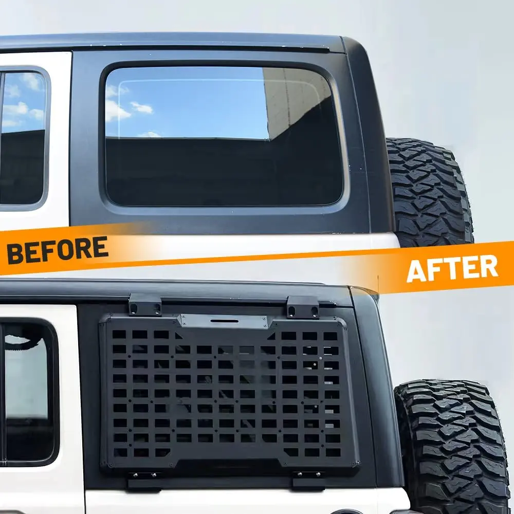 Lado esquerdo janela traseira armazenamento molle painel flanco kit janela traseira decoração protetora para jeep wrangler 2018-2022 jl 4 portas