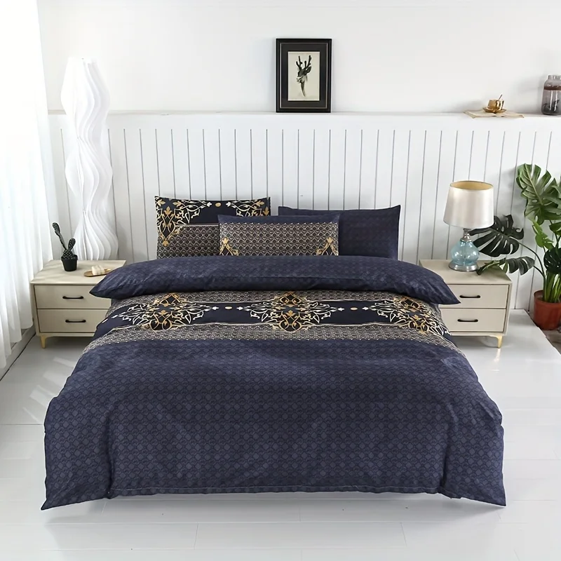 

Blue Jacquard 3D Print Quilt Cover And Pillowcase 3pcs Se Polyester Set/2 Pillowcases/1 Quilt Cover/Double/Full/King/Queen Size