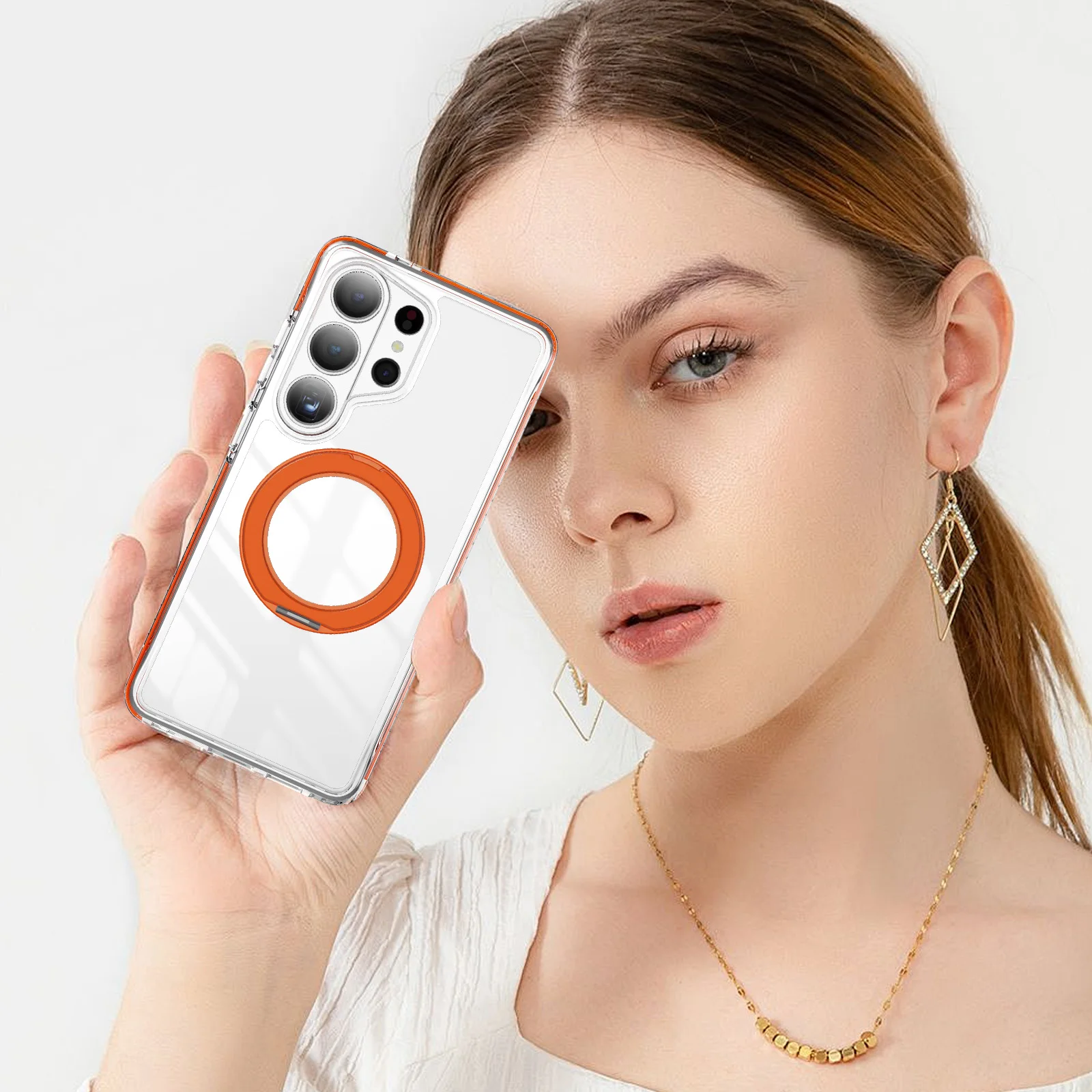 Crystal Shield Gear Rotating Bracket Magnetic Transparent Phone Case, For Samsung S26 S25 S23 Ultra S24 Plus Protective Cover view 4