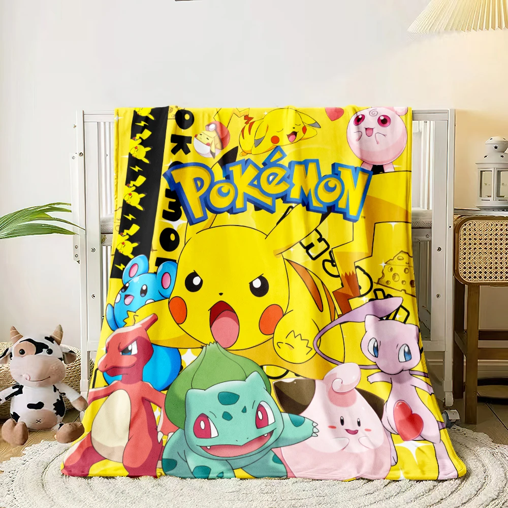 Pokemon Blanket Cute Cartoon HD Flannel Fluffy Throw Camping Blankets for Children Sofa Throw Thin Blanket Modern Fashion Gift