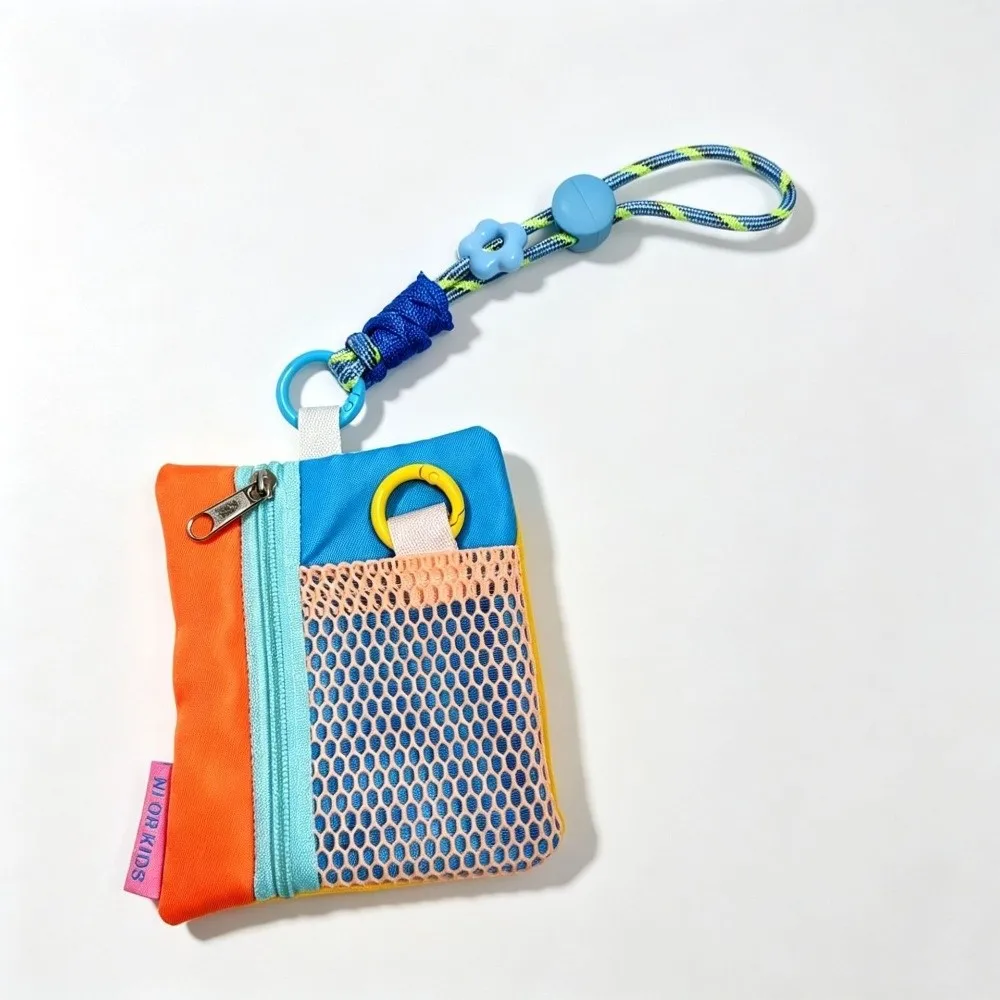 Creative Contrasting Mesh Key Coin Purse Zipper with Lanyard Storage Pouch Lightweight Portable Card Bag for Commute Travel Use