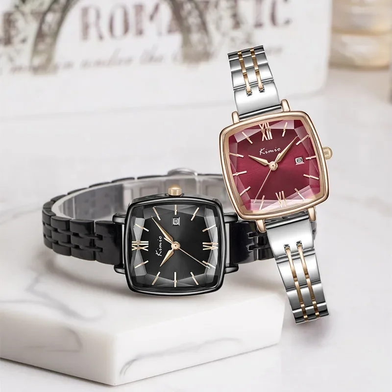 KIMIO Fashion Women Watch Square Waterproof Ladies Wristwatch JAP Quartz Watch Movement Luxury Stainless Steel Strap Female Cloc