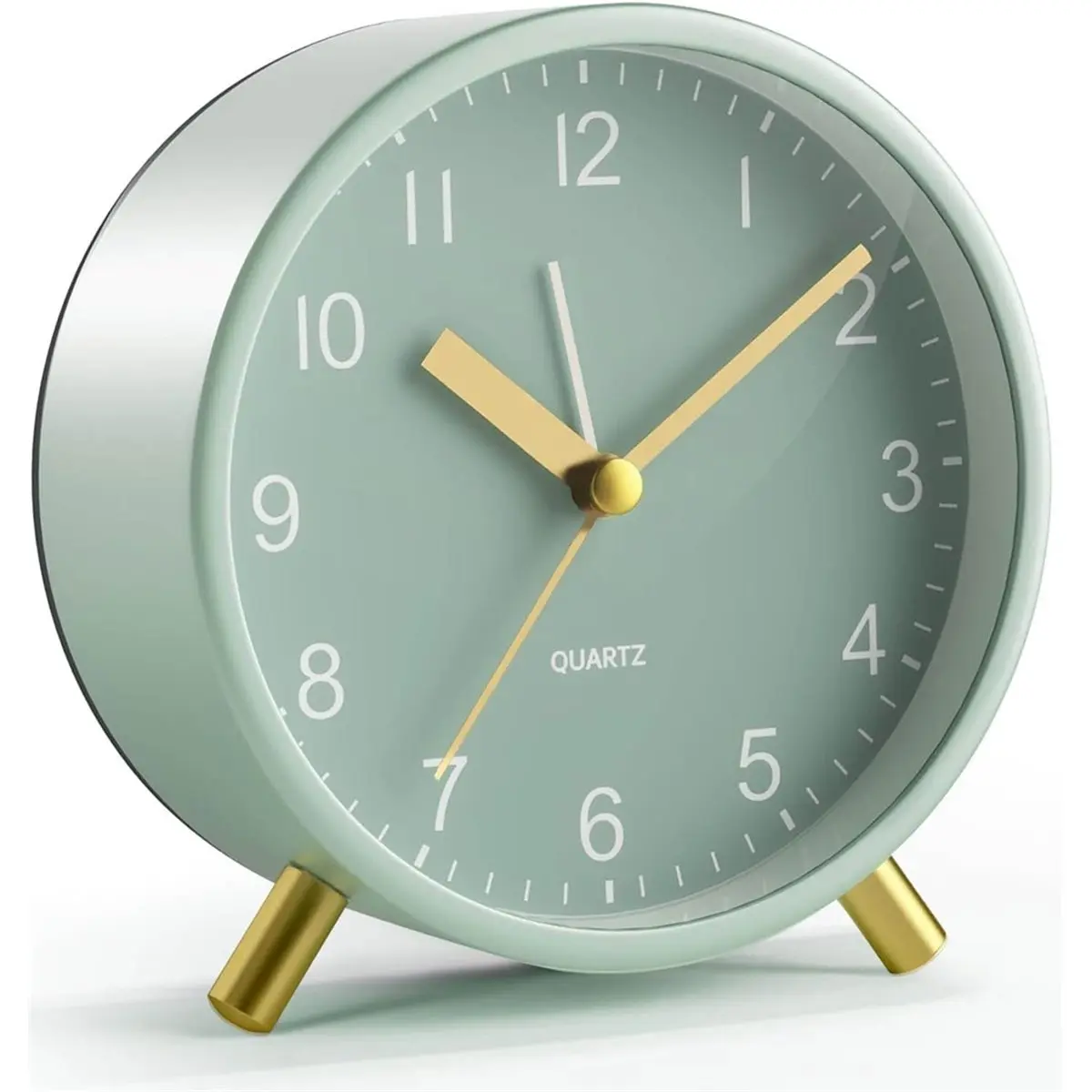 KSOL Analogue Alarm Clock, Silent Non Ticking with Night Light, Fashionable Metal Round Alarm Clock for