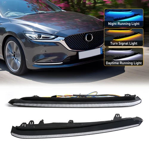 Imagen 1 del producto Conjunto de luces LED de circulación diurna para coche Mazda 6, 2018, 2019, 2020, 2021, de 3 colores lámpara indicadora de señal de giro, luz antiniebla impermeable