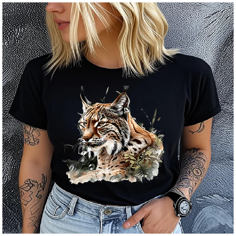 Women's Cotton 100% Tiger Print Base T-shirt Loose round Neck Casual Short Sleeve Fashion Top Wholesale Clothing Summer