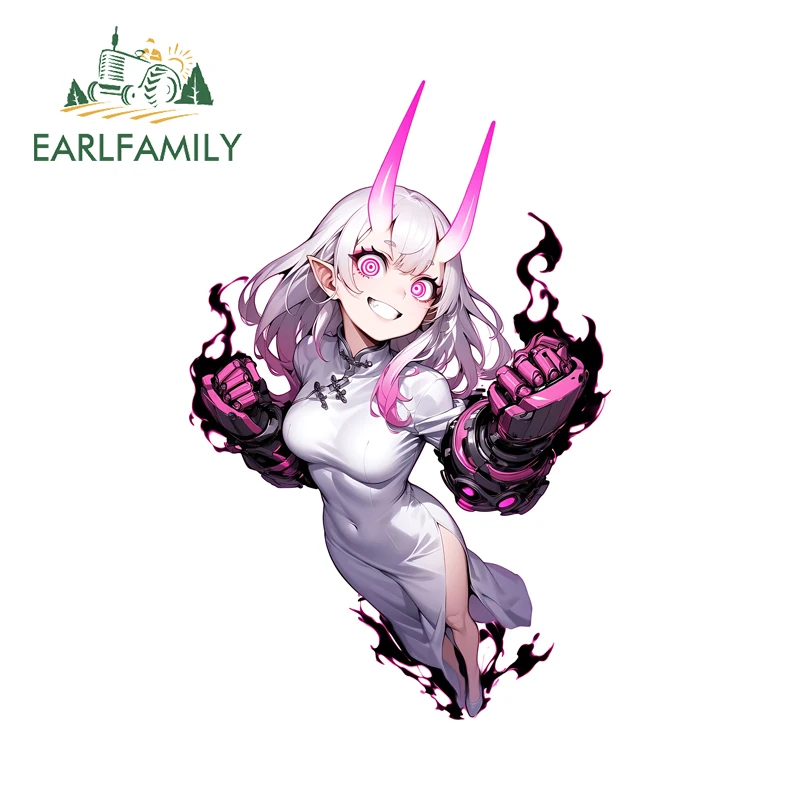 EARLFAMILY Pretty Japanese Oni Girl Car Stickers Amusing Cool Powerful Beauty Graffiti Decal Nice ATV Accesorios Para Auto