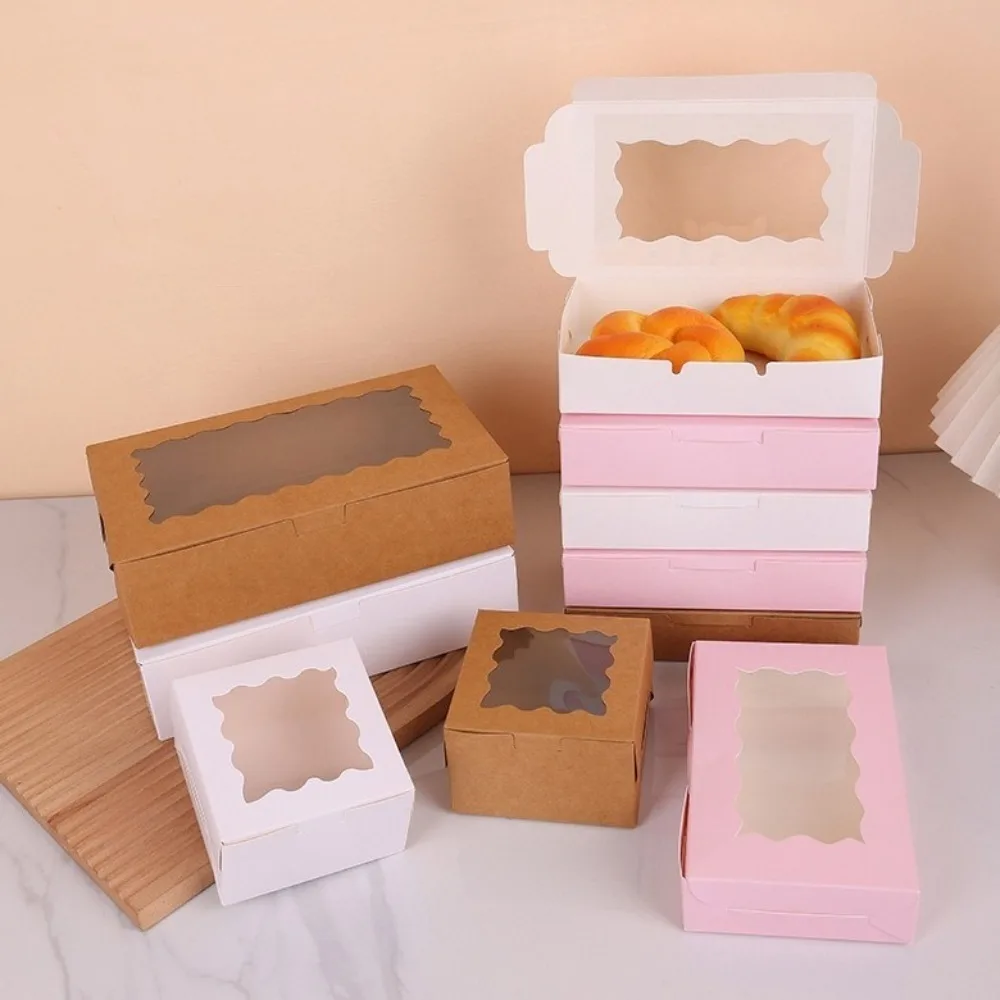 

5/10pcs New Kraft Paper Cake Boxes Rectangle Portable Candy Chocolate Boxes with Window Gift Packaging Box Baking Supplies