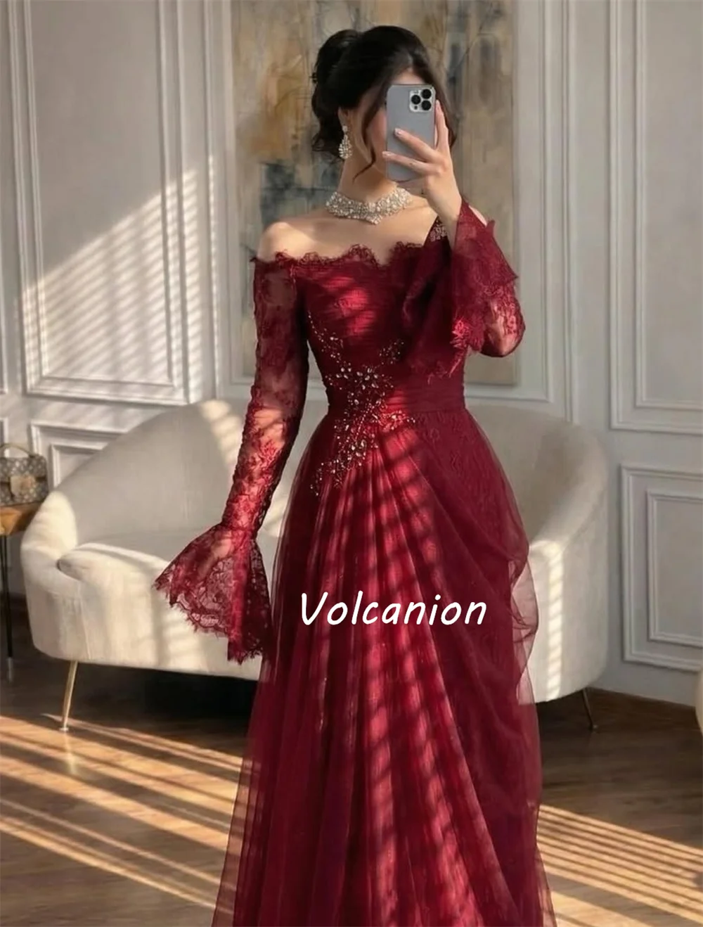 

Customized Sparkle Tulle Pleat Sequined Lace Trumpet Off-the-shoulder Long Bespoke Occasion Prom Dresses Chinese Style