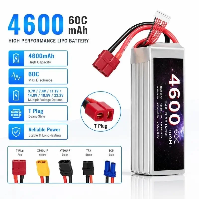 [NEW]  for 4600mAh 6S 22.2V Lithium Battery 60C High Rate Drone Accessories Model Ship RC Boat Power Cell