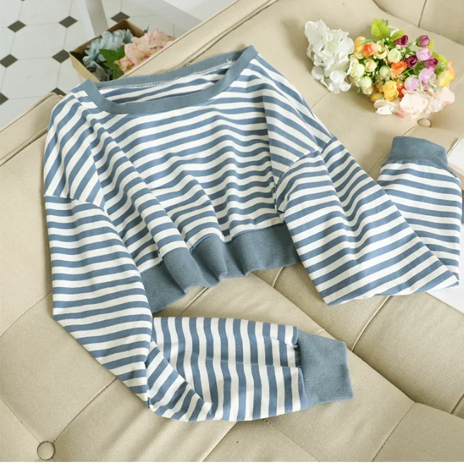 Striped Sweater + Suspender Skirt Two-piece Set 2020 Korean Casual Student Girl Suit Skirt  Sets for Women  Clothing