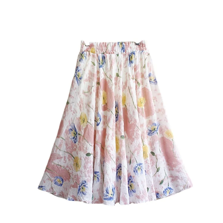 Spring Summer Floral Girl Skirt Chiffon Long Fashion Vintage Teenager Girl Clothes Elegant Princess Kids Plus Size Tutu Tulle