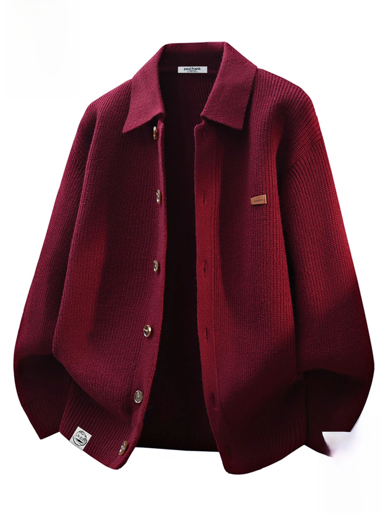 

PaulFrank Red Open Cardigan Knitted Sweater Men's Loose Casual Winter Warm Clothing Soft Polyester Blend Long Sve Button up