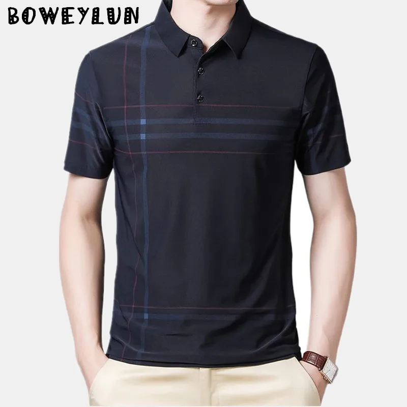 

BOWEYLUN Summer Ice Silk Polo Shirt Men's Skin-friendly and Breathable Quick-drying Business Casual Short-sleeved T-shirt Male