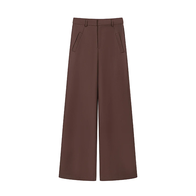 

2026 Новые красно-коричневые брюки с высокой талией, женские свободные офисные брюки, широкие модные брюки с карманами, деловая повседневная одежда