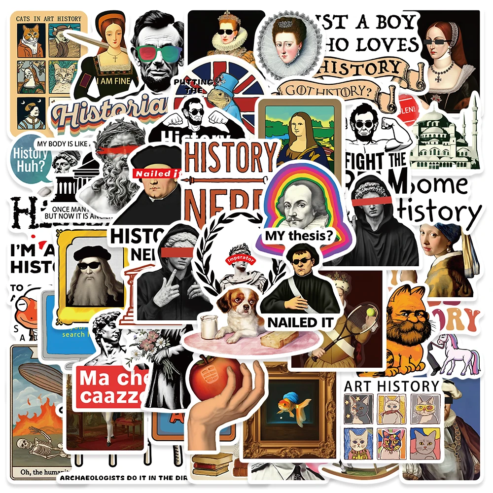 

50PCS Funny History Character Stickers Cartoon Famous Paintings Decals For Laptop Luggage Skateboard DIY Waterproof Stickers