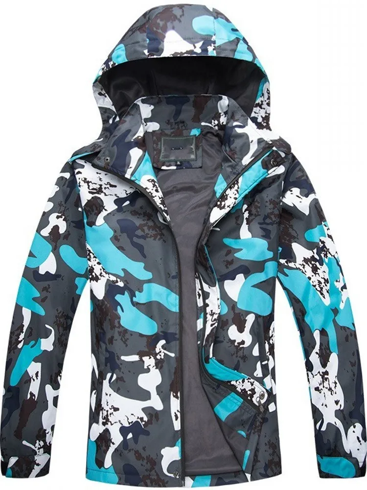 Outdoor Lovers Camouflage Printed Hiking Jacket Mens Windproof Thin Hooded Camping Jacket Women Sportswear Windbreaker Coats 5XL