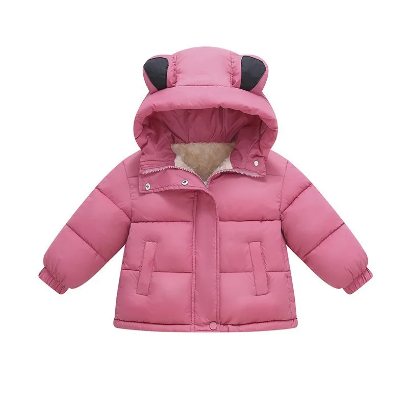 

New 2025 Baby Boys Girls Cute Ear Hooded Zipper Solid Down Jackets Children's Winter Cotton-padded Thicken Warm Coat Outerwear