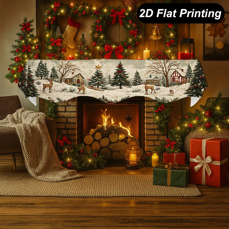VIKAMA Christmas Fireplace Mantel Scarf Vintage Deer Cabin Mantel Topper Xmas Fireplace Shelf Cover Winter Home Indoor Decor