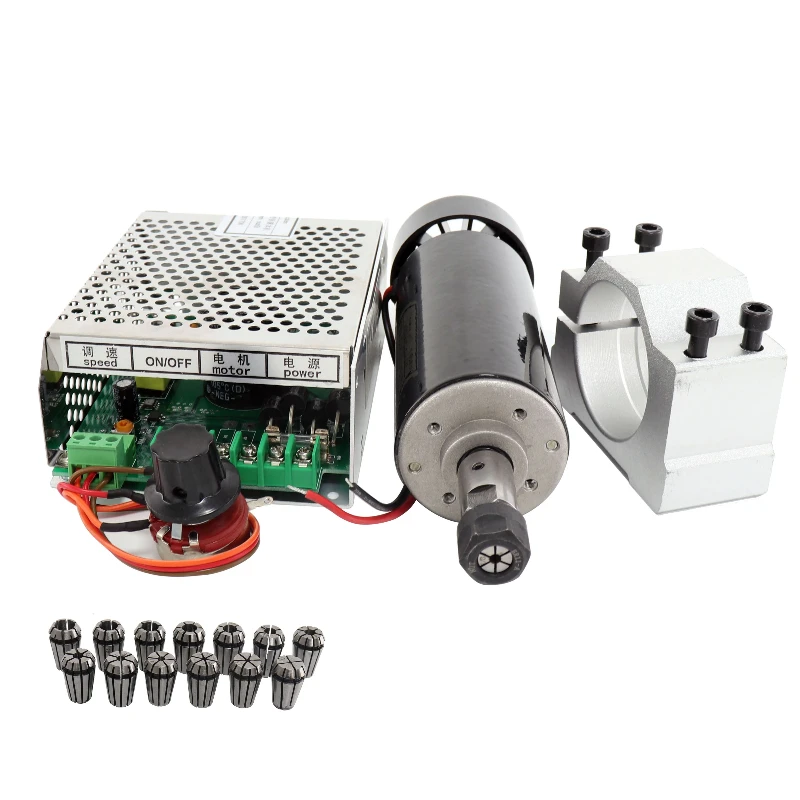 

mini motor 500W Kit + power supply + fixture + ER11 dc motor chuck diameter 52mm CNC engraving milling air cooling spindle 500w