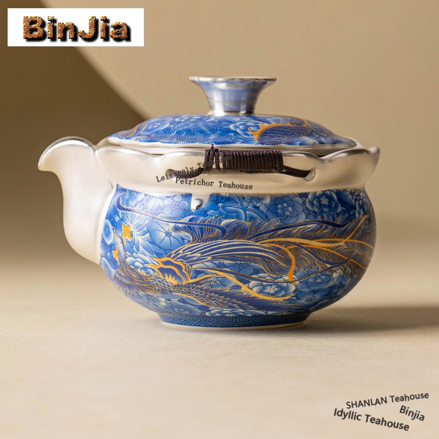 

247ml Gilt Silver Blue And White Dragon Phoenix Teapot Ancient Tea Infuser Pot Tea Brewing Kettle With Filter Drinkware Craft