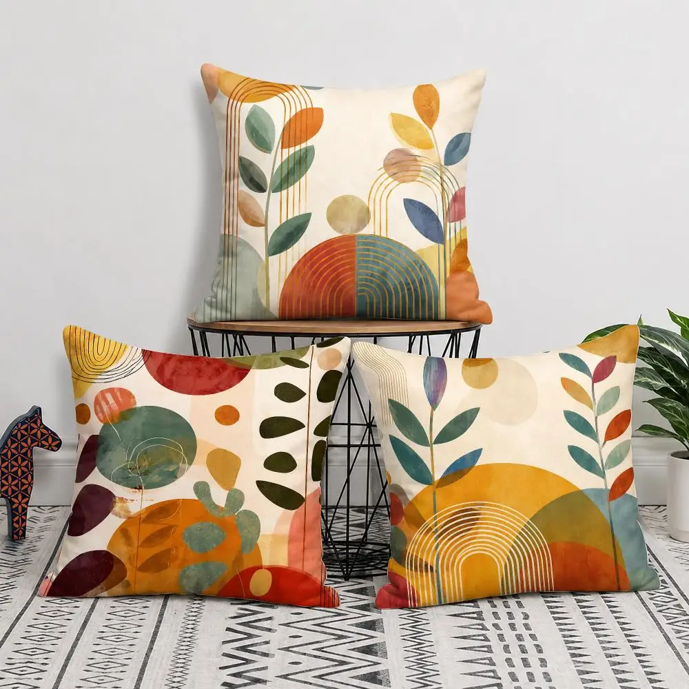 Colorful Abstract Mid Century Cushion Cover Silky Short Plush Invisible Zipper Dustproof Sofa Pillow Case For Home Decor