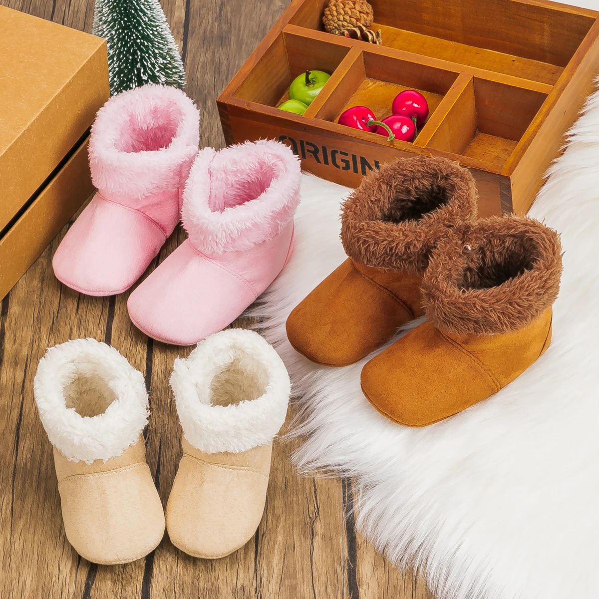 Winter Snow Boots for Babies Cozy Fluffy Non-Slip Soles Infant Boys Girls Warm Fluff First Walkers Baby Boy Girl Shoes