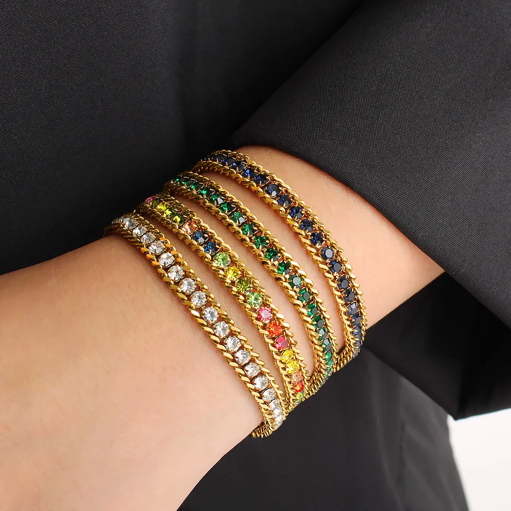 DIY accessories Cantonese decoration cross-border trend stainless steel colored diamond zircon bracelet light luxury elegant bra