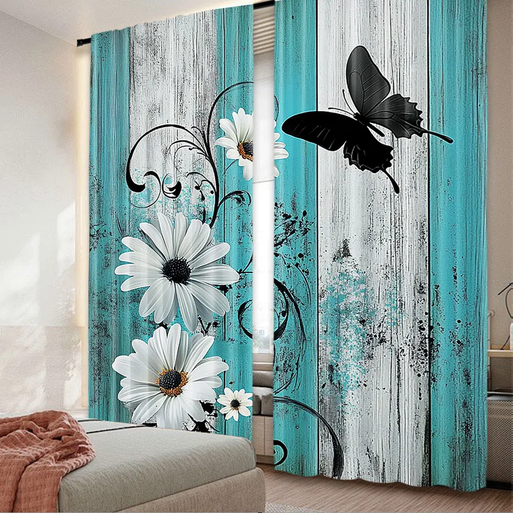 

2Pcs Teal Turquoise Curtain Aqua Floral Blue White Curtains Decor Home Decor Bedroom Apartment Living Room Window